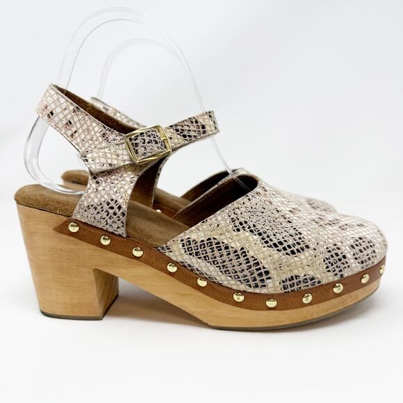 Diba True Cat Paws Snakeskin Wood Clogs Women's 8.5 - Picture 1 of 12